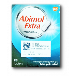 ABIMOL EXTRA ( CAFFEINE 30 MG + PARACETAMOL 500 MG ) 20 TABLETS
